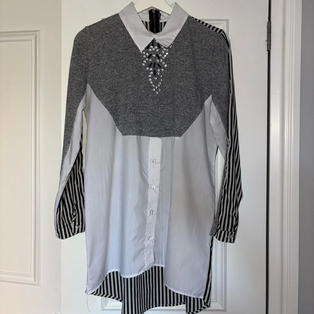 Collared Layered Sweater blouse Top - Picture 3 of 10